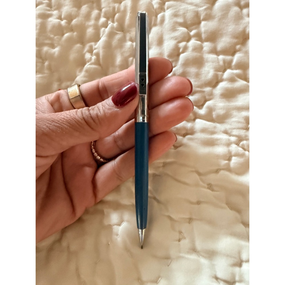 Vintage Paper Mate Mechanical Pencil Teal Blue Chrome Double Heart Logo USA